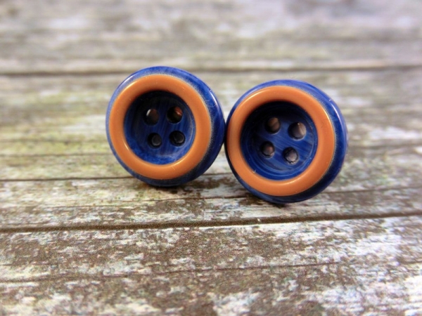 Keramik Knopf Ohrstecker blau braun